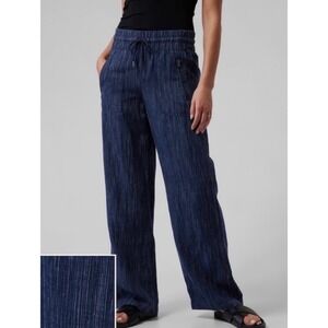 Athleta Cabo Linen Textured Wide Leg Pant Blue Chambray Size 4